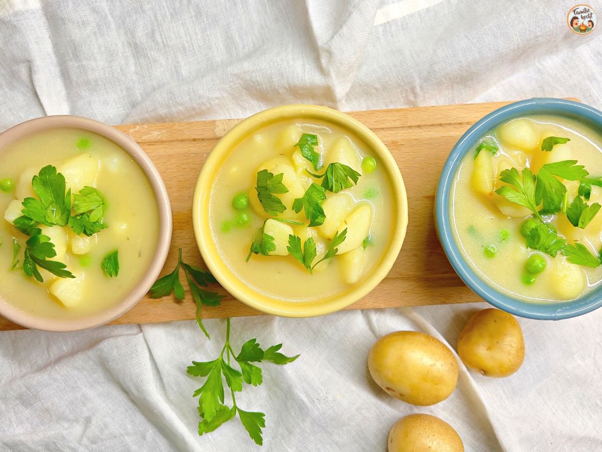 Cremige Kartoffelsuppe mit Erbsen - veganes Rezept